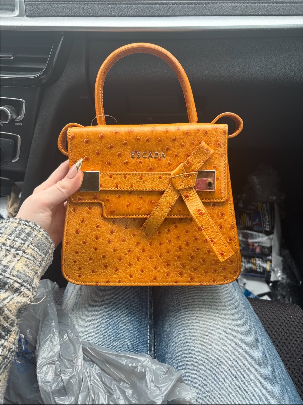 Escada Ostrich shoulder Top-Handle Bag in amber/orange